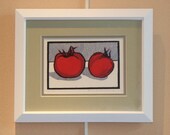 FRAMED Tomatoes, Red, Black, and Blue-Gray, Woodblock Print
