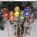 SPRING SALE Double Rainbow Copper Garden Markers - Plant Stake Set - Glass Yard Art Whimsy Sticks