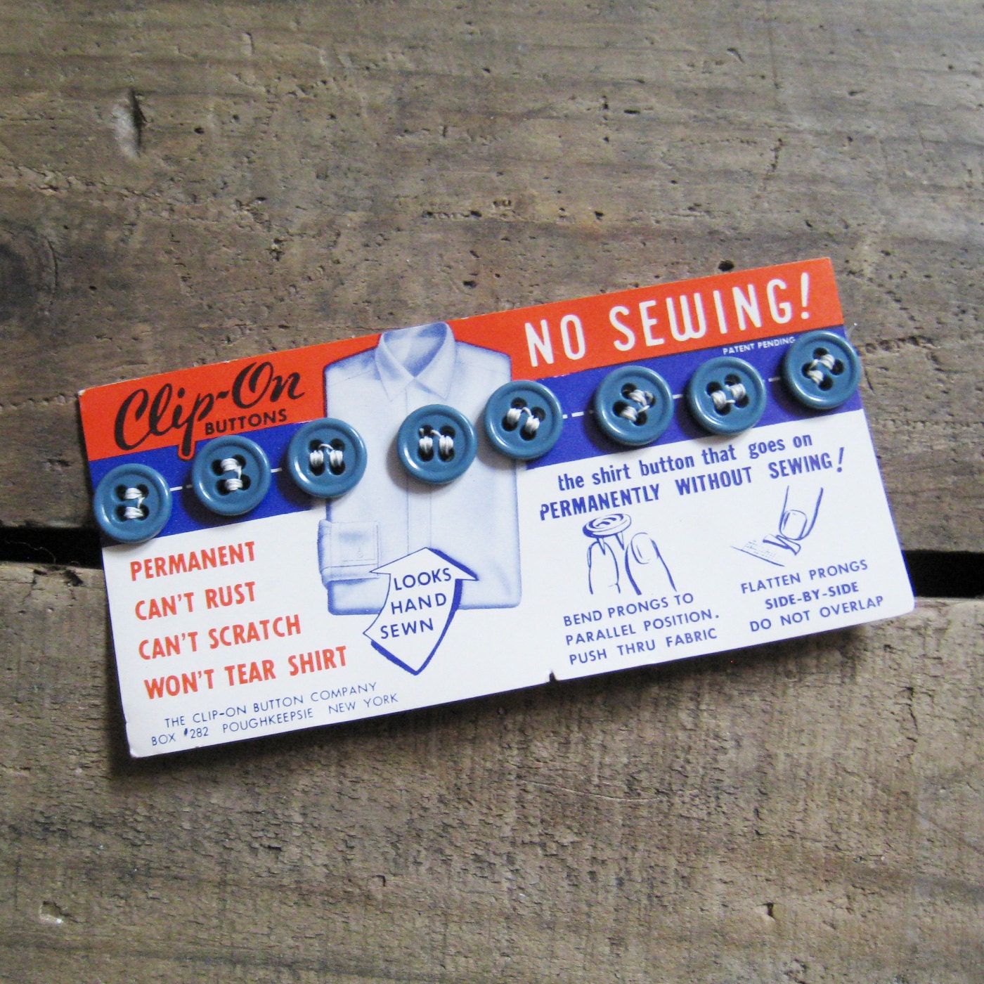 Vintage Clip-On Blue Buttons - 8 Buttons on Card