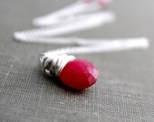 Ruby Solitaire Necklace, Sterling Silver Wire Wrapped, July Birthstone, Scarlet Fashion