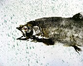 Leaping Rainbow Trout GYOTAKU Fish Art Rubbing on natural Japanese Shoji paper
