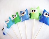 Felt Owl Cupcake Toppers - Pretty Bird Set of Six Party Favors