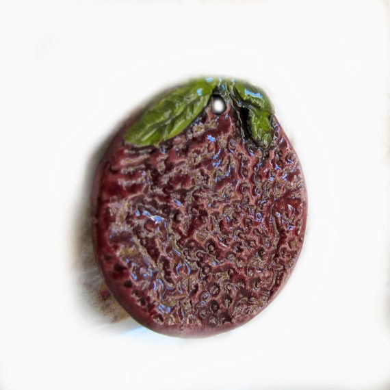 Sale-Raspberry Handmade Ceramic Focal Bead Fall Harvest Designer Focal Bead Series