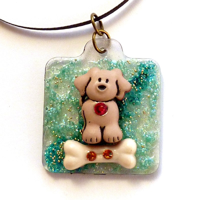 I love my doggie acrylic hand made pendant necklace Swarovski crystals