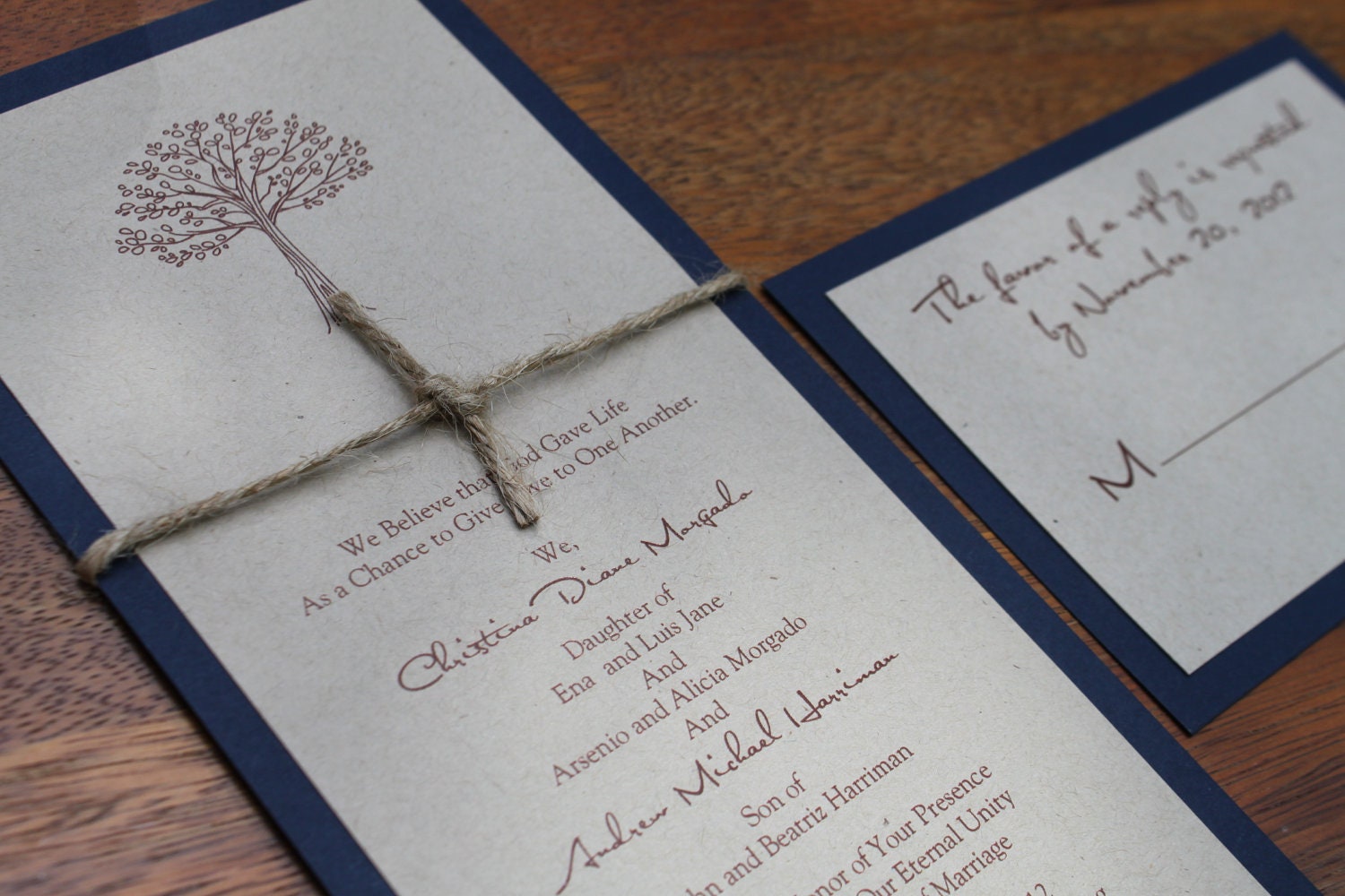 Rustic Wedding Invitation, Autumn or Fall Wedding - Modern Tree Wedding Invite