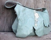 Rustic Sage Leather Raw Edge Bag with Ivory Antique Lace Accents by Stacy Leigh Ready to Ship