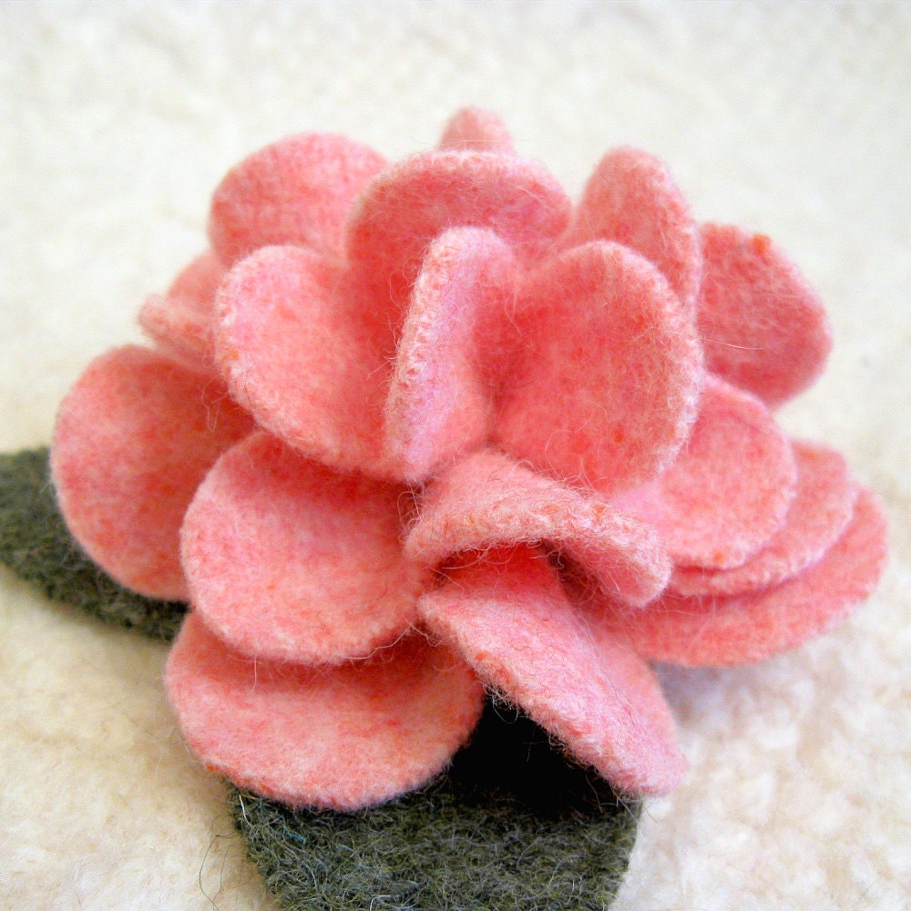 Shell Pink Peony  Brooch - Eco Friendly Recycled Sweater Wool