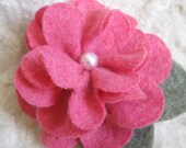 Pink Merino Wool Zinnia Brooch- Recycled Sweater Wool Flower Pin
