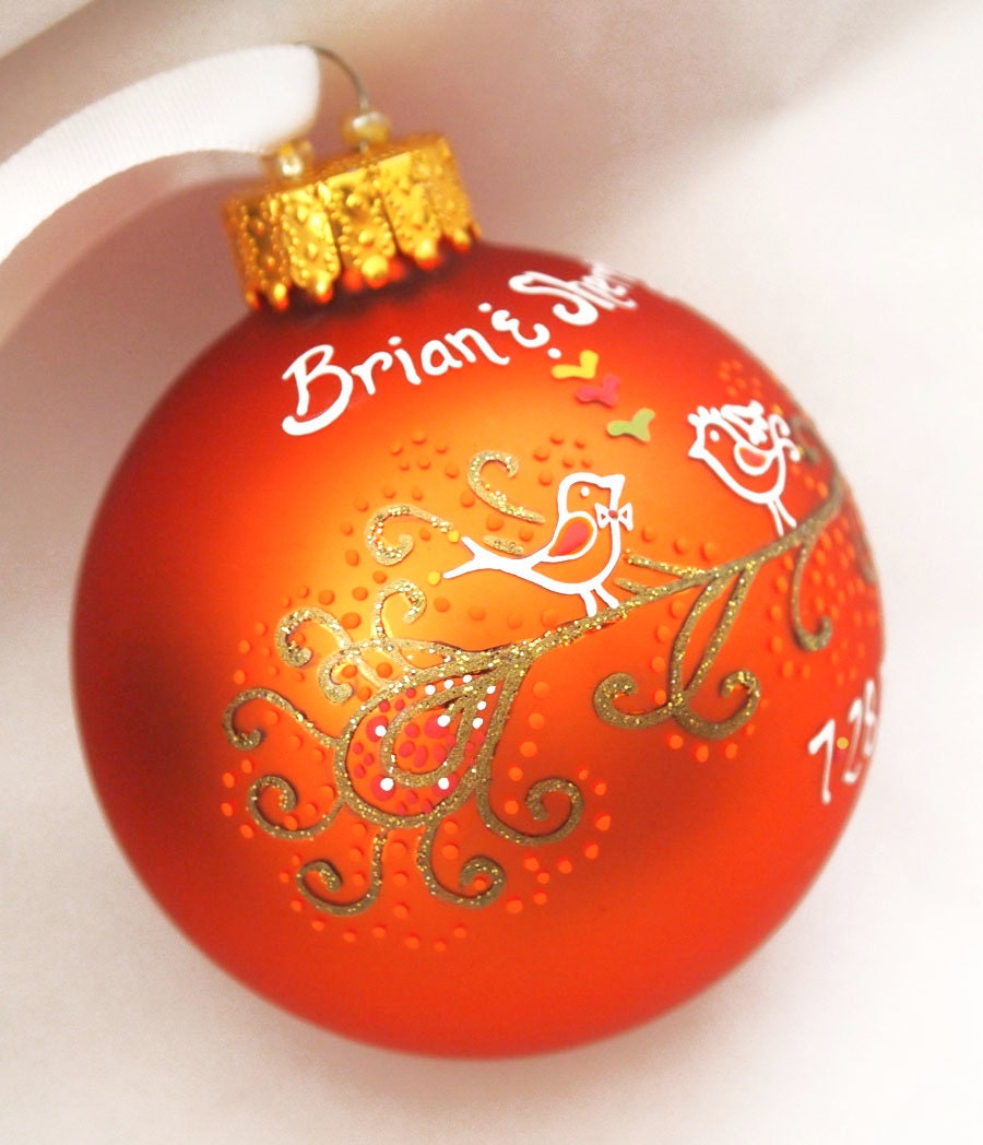 Peacock Wedding Ornament in Orange - Personalized