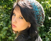 Celebrity slouch hat chunky beret Rasta WATER turquoise aqua brown teal