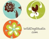 Birds and Flowers 2 - 3 Button Toppers or Pin Back Buttons - Extra Buttons for Rings or Necklace