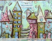 House Art Print - poster mixed media, house prints, colorful, whimsical, bold colors