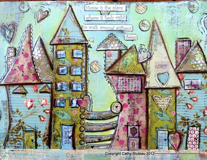 House Art Print poster mixed media house by cathymichaelsdesign