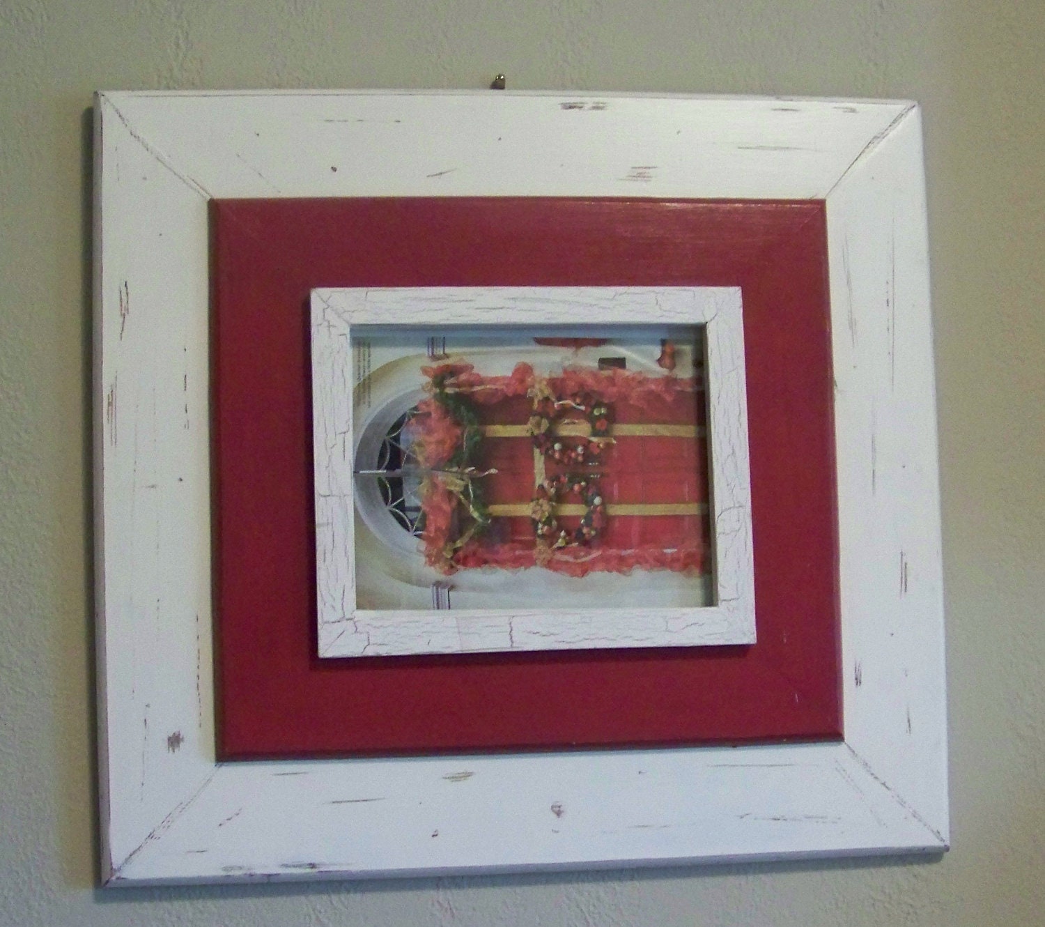 Large Red Wood Picture Frame-Handmade Wedding Photo Frame