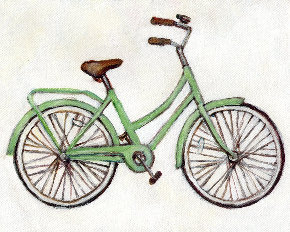 Bright Green Bike - 5x7 Print - Bicycle Illustration