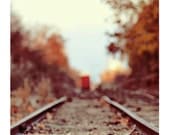 Landscape Photography, Train Song, 8x10 Print, Autumn Photo, Red Tones, Fall Color, Railroad Tracks