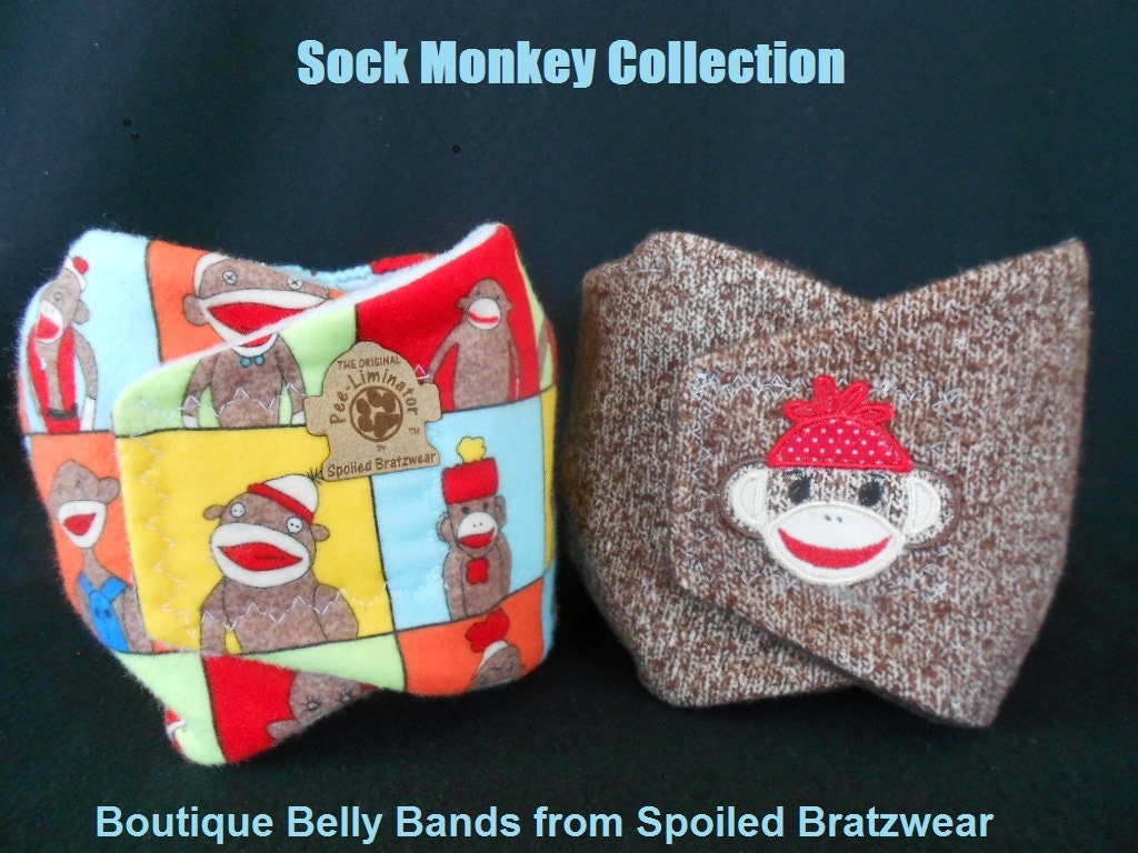 LARGE Sock Monkey Boutique Belly Band Dog Diapers. Custom made large 18-20 waist