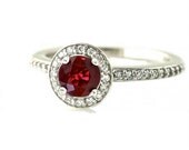 14K Ruby Engagement Ring Diamond Halo Ruby Ring Custom July Birthstone Wedding Jewelry 18K Platinum Palladium