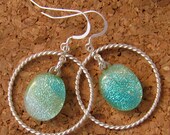 Green Dichroic Earrings, Fused Glass Earrings, Fused Glass Jewelry