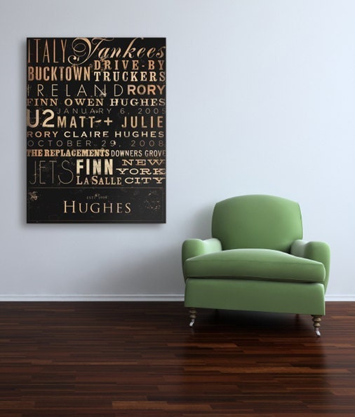 Custom Typography graphic art gallery wrap on canvas 12 x 16 ready to hang