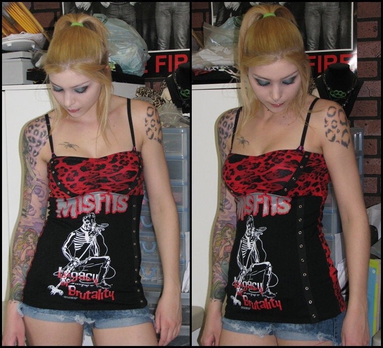 SALE Misfits Tube Top Gorgeous red Leopard Cheetah Fabric Metal Details Shirt Punk and Girly Spikyjoo