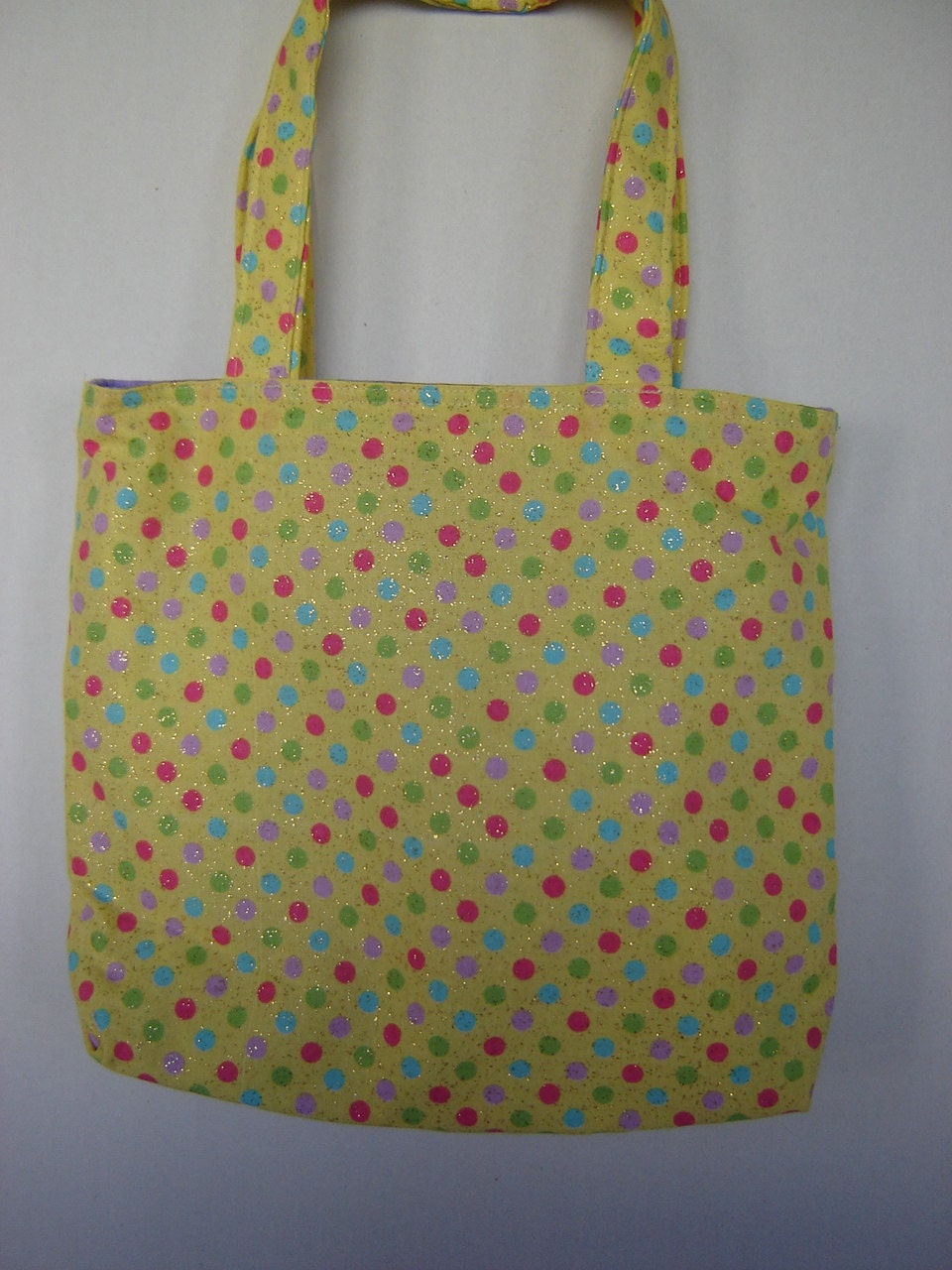 Small Tote-Pink, Blue, Green & Purple Dots on Yellow (Bag 445)
