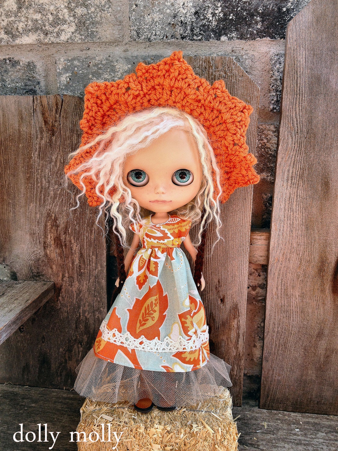 dolly molly FALL damask dress for BLYTHE doll