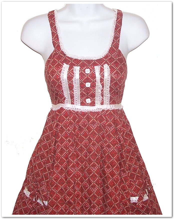 Vintage 70s Gunne Sax Red Calico Sun Dress XS XXS