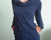 hooded top with pockets Navy/Rust Orange
