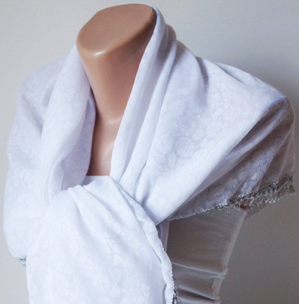 Bead Flower pure white, grey Multicolor Soft  Cotton with Turkish OYA Spring Scarf