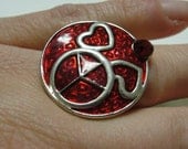 Red Enamel Silvertone Peace Heart and Rhinestone Adjustable Ring