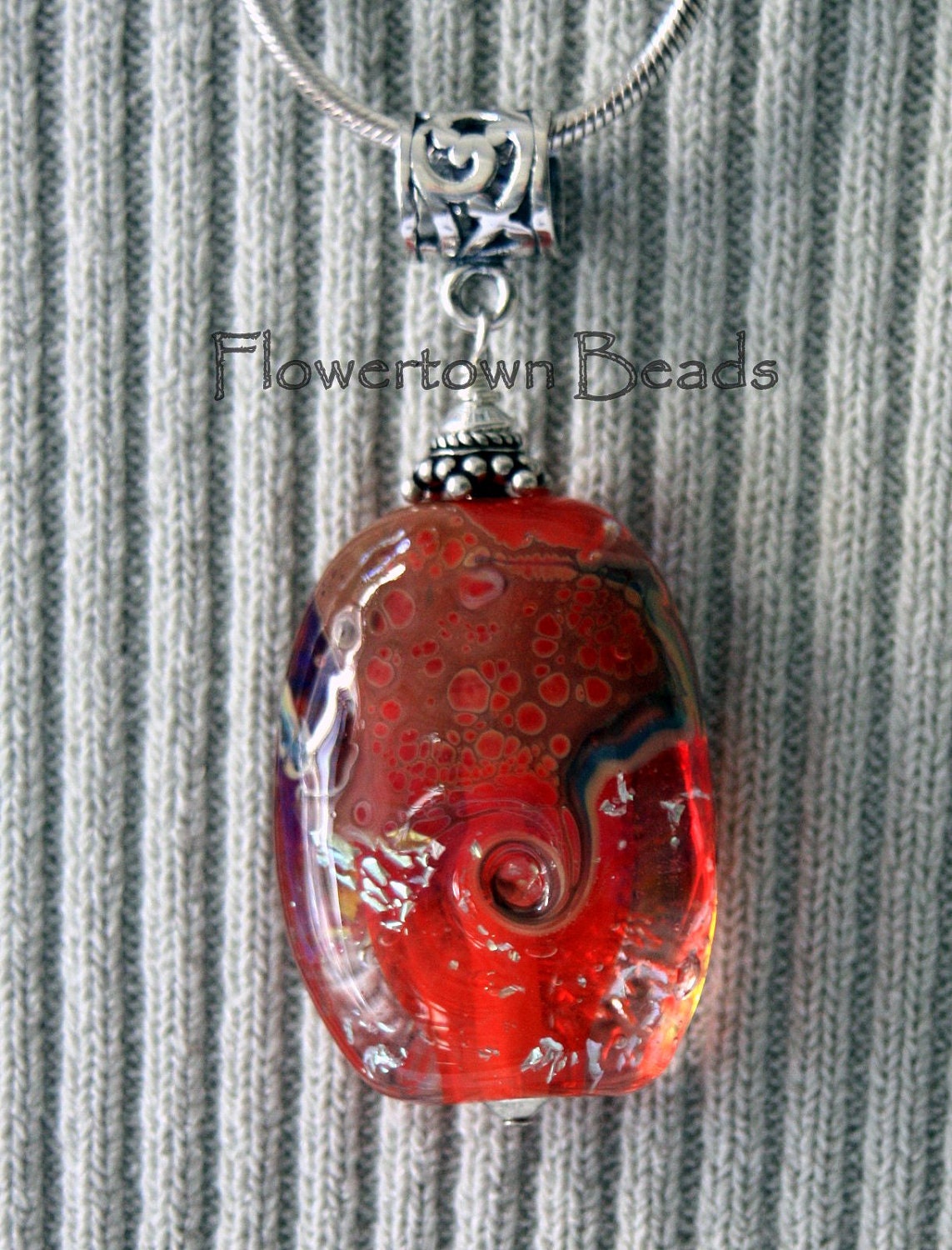 Lampwork Orange, Multicolor & Sterling Pendant, SRA