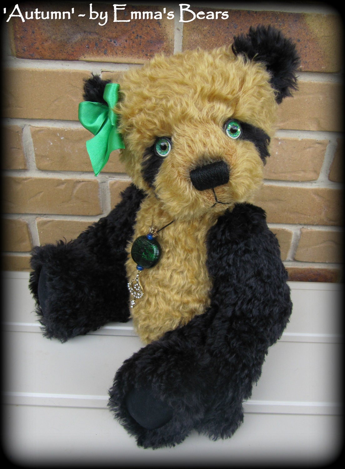 Autumn -  19IN black and gold panda mohair artist bear by Emma's Bears - OOAK