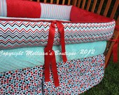 Custom Red Aqua Grey& Black Remix Palette Boutique Crib Bedding Complete 4-Piece Set YOUR CHOICE