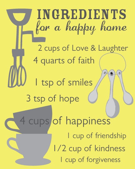 Kitchen Utensils Art Print - Chalkboard Inspired Art Print - Ingredients for A Happy Home - 8x10