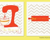 Funny Kitchen Art Print Set - Set of Two 8x10 Art Prints - Rolling Pin - Mixer - Just Roll with It - Spin Me Round