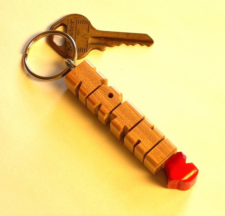 Wood Name - HeartFob Keychain - Birch with Red Heart - Handmade to Order in the USA