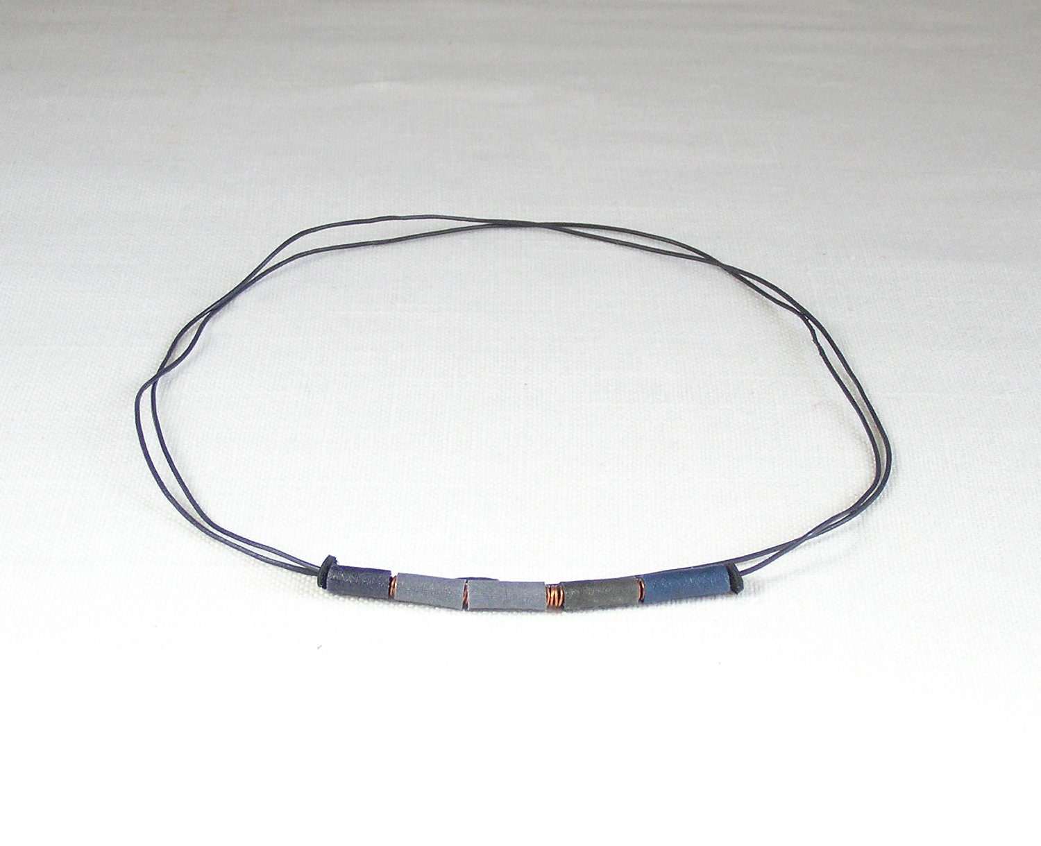 textile necklace -  beadwork choker - fiber jewelry black gray