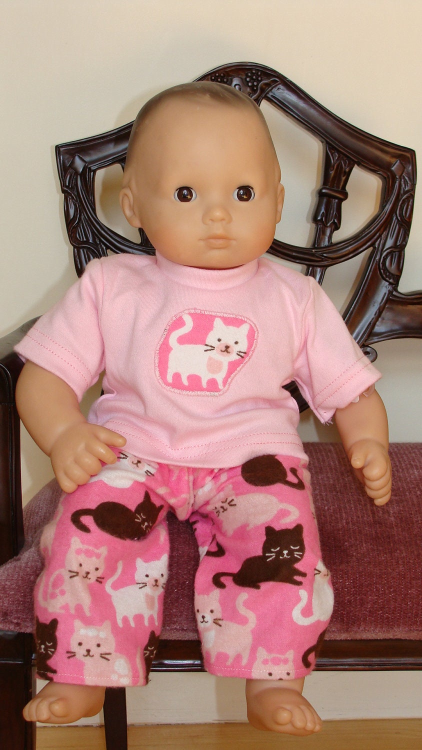 Bitty Baby or Twin, 15 inch Doll,  Pink Kitty 2 piece Pajama set by Sweet Pea Kidz & FREE SHIPPING