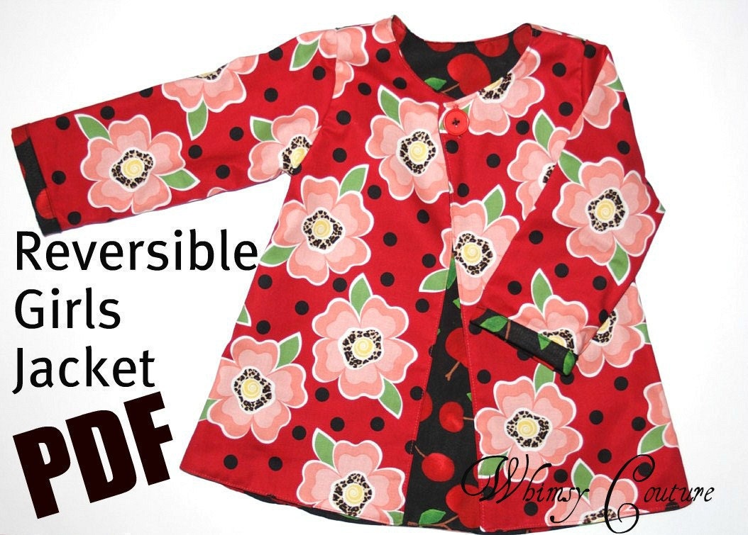 Whimsy Couture Sewing Pattern Tutorial E Book Reversible Jacket sizes 12 months- 12 girls PDF
