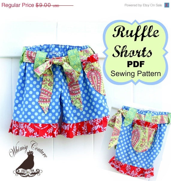 On Sale 2.50 Off Whimsy Couture -- Girls Ruffle Shorts -- Sewing Pattern Tutorial with option for flat front many sizes PDF Instant