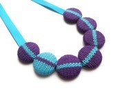 Small Knitted Cotton Necklace Stripe -Purple and Blue (Free UK Shipping)