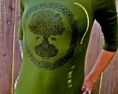 Green Celtic Tree of Life t-shirt Boatneck Three Quarter Sleeve Sm M L XL