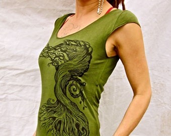 Green Ancient Oak Capsleeve Sheer Jersey Cotton Tshirt Sizes Sm, M, L, XL