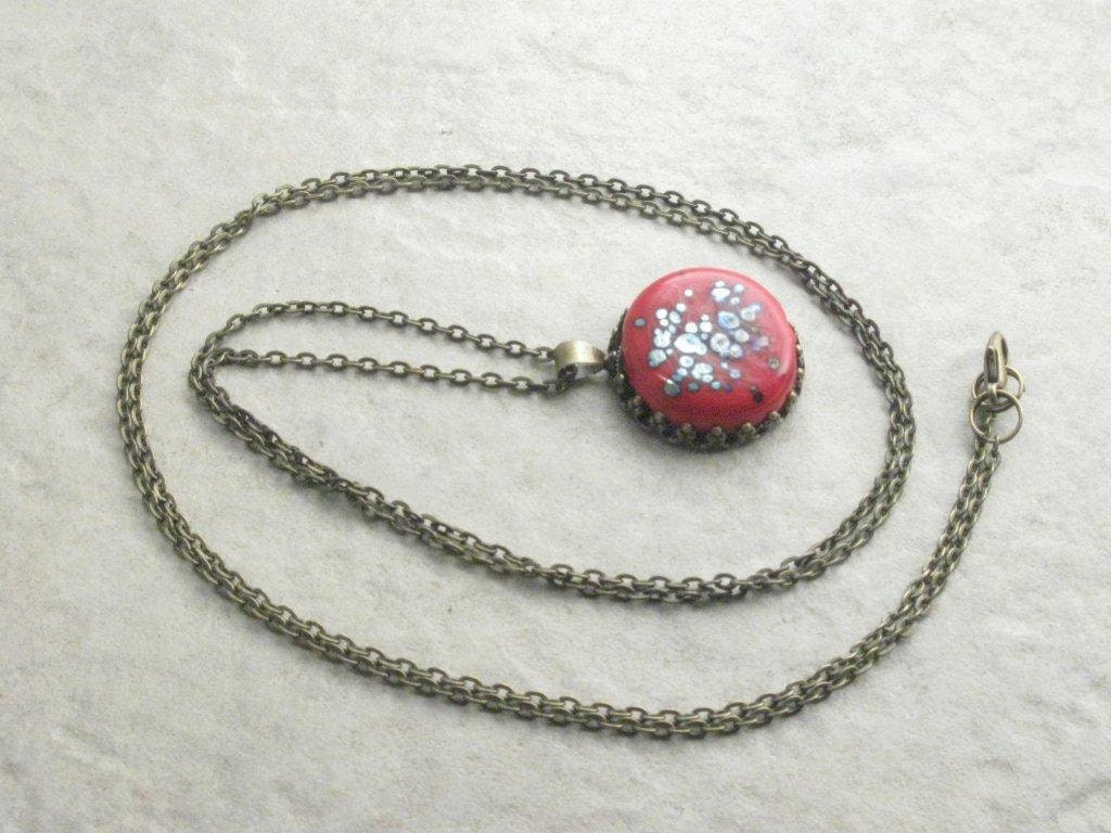 Red Dawn --- Lampwork and Brass Long Necklace