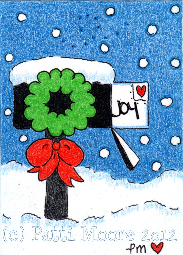 ACEO Original Illustration - Folk Art - Cute Whimsical - 2.5" x 3.5" - Joyful Mail