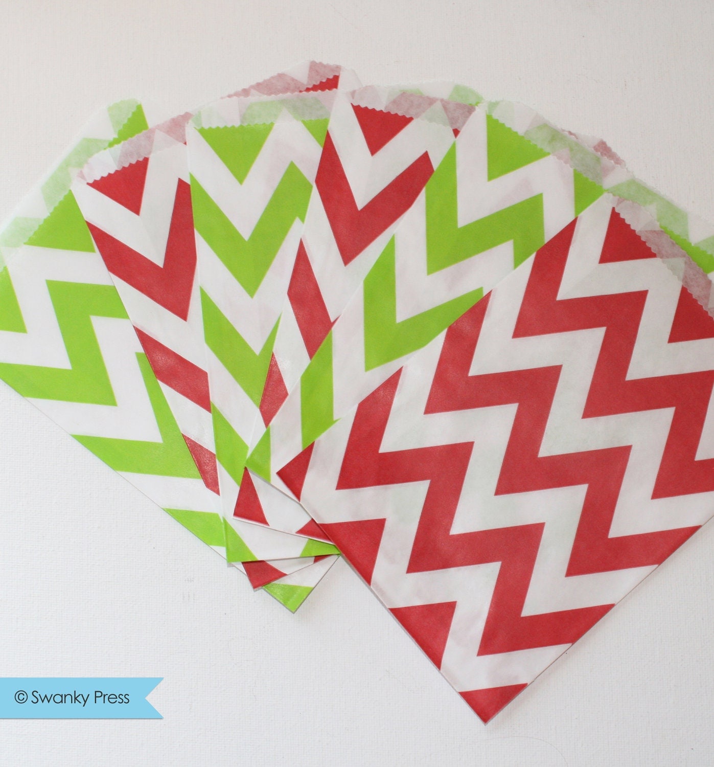 Chevron Striped Favor Bags - Red and Green Holiday or Christmas Mix (or choose any color combination) Il_570xn
