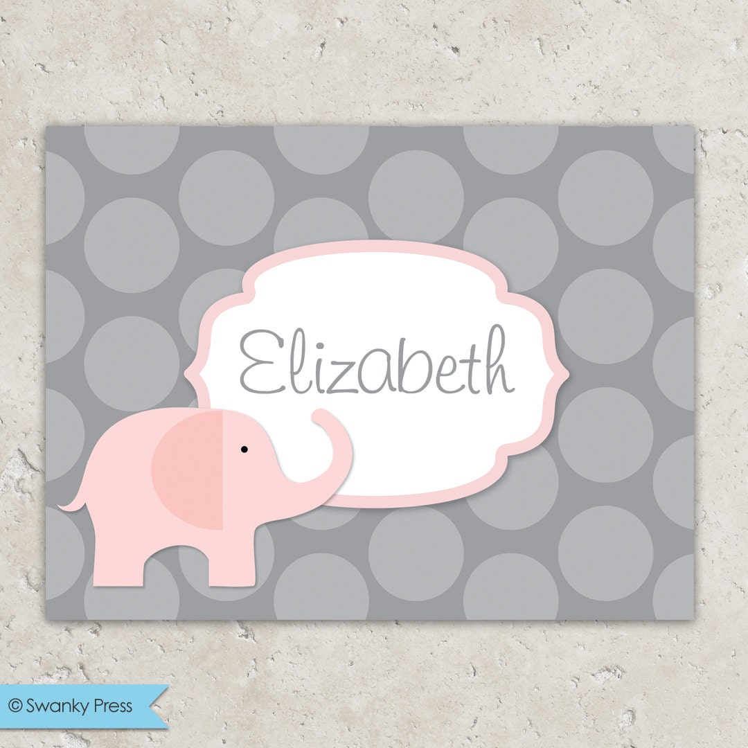 Pink Elephant Thank You Notes - Folded Notecards - Pink and Grey Il_570xn