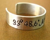 Personalized Latitude and Longitude Ring - Adjustable ring in aluminum, copper or brass