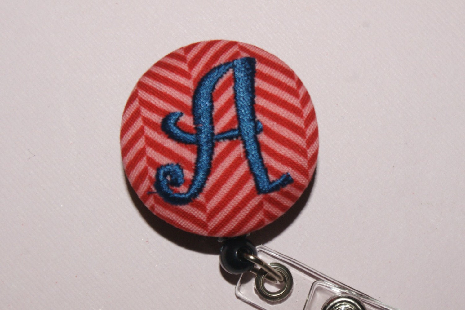 Many fabrics to design YOUR Badge Reel. Monogrammed single letter. HERRINGBONE